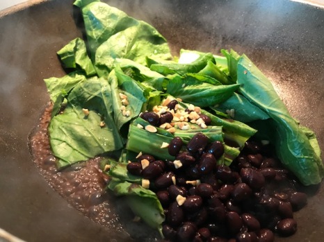 Choy sum with black beans & chopped peanuts